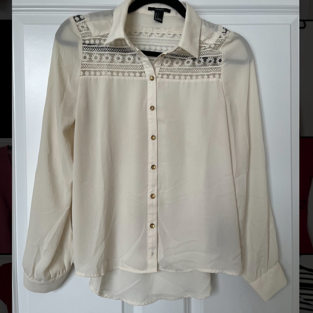 Semi sheer cream long sleeve blouse